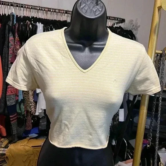 Yellow and White Stripe Polo Ralph Lauren Crop Top - Picture 6 of 6